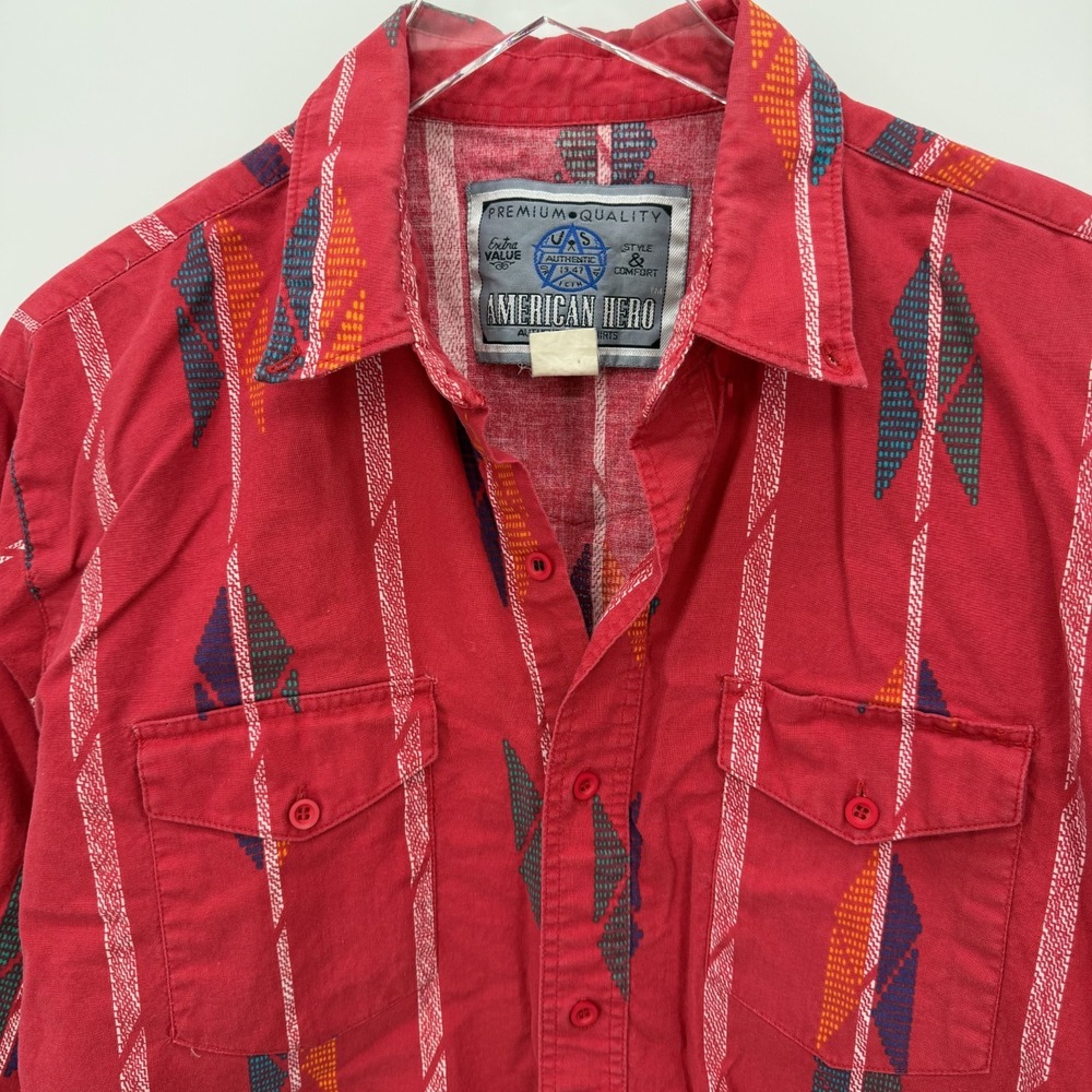 Vintage American Hero Shirt Mens‎ L Button Down Western Cowboy Aztec Rodeo Red - Picture 2 of 9